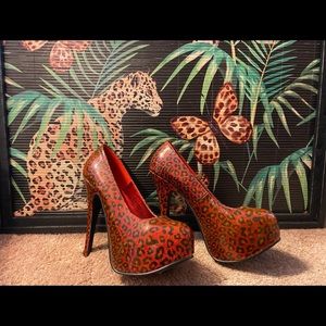 Bordello Red Leopard Sparkly Vinyl Pinup Pump